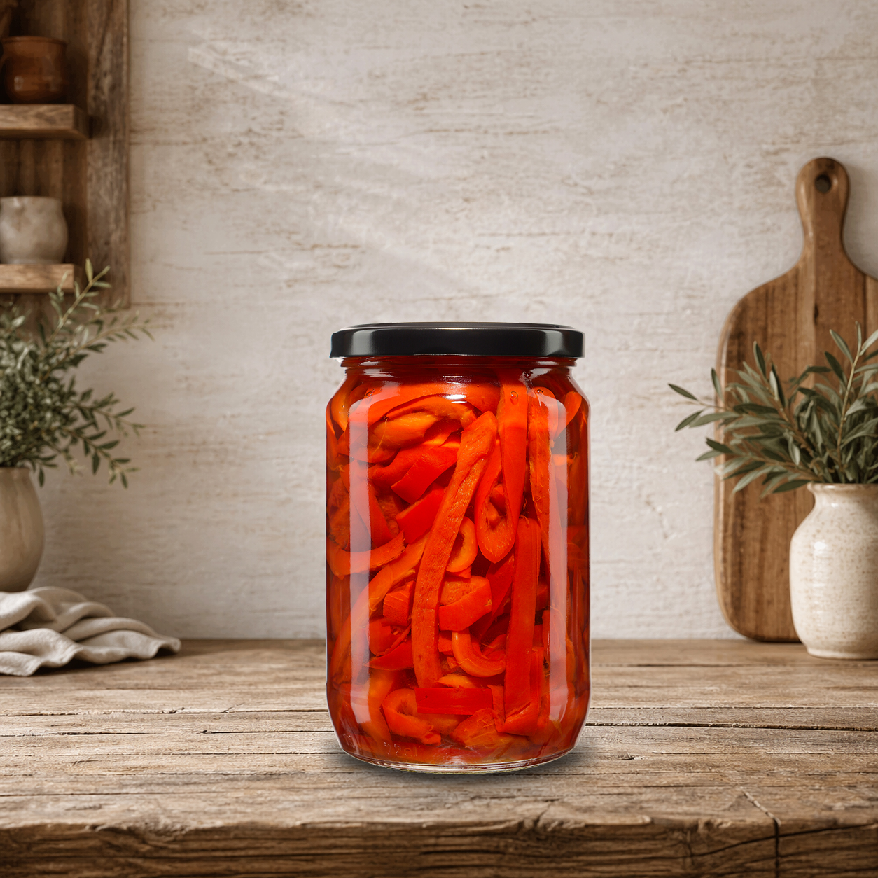 Geröstete, in Julienne geschnittene rote Paprika